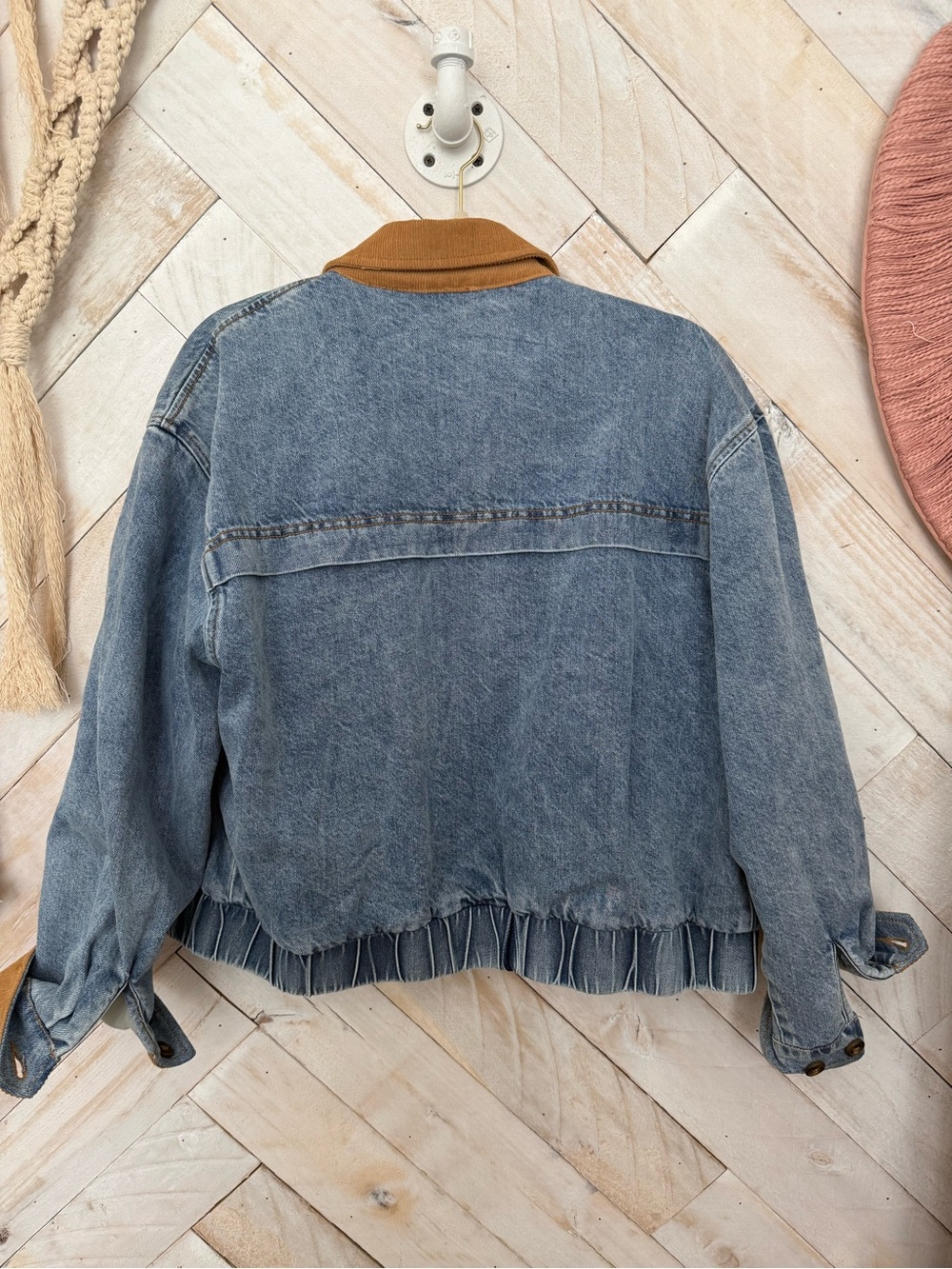 Rhythm. Blue Denim Jacket with Tan Corduroy Collar & Cuffs - Picture 4 of 4